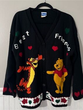 Vintage 90's Disney Winnie The Pooh & Tigger Knit Cardigan Sweater Women’s Large